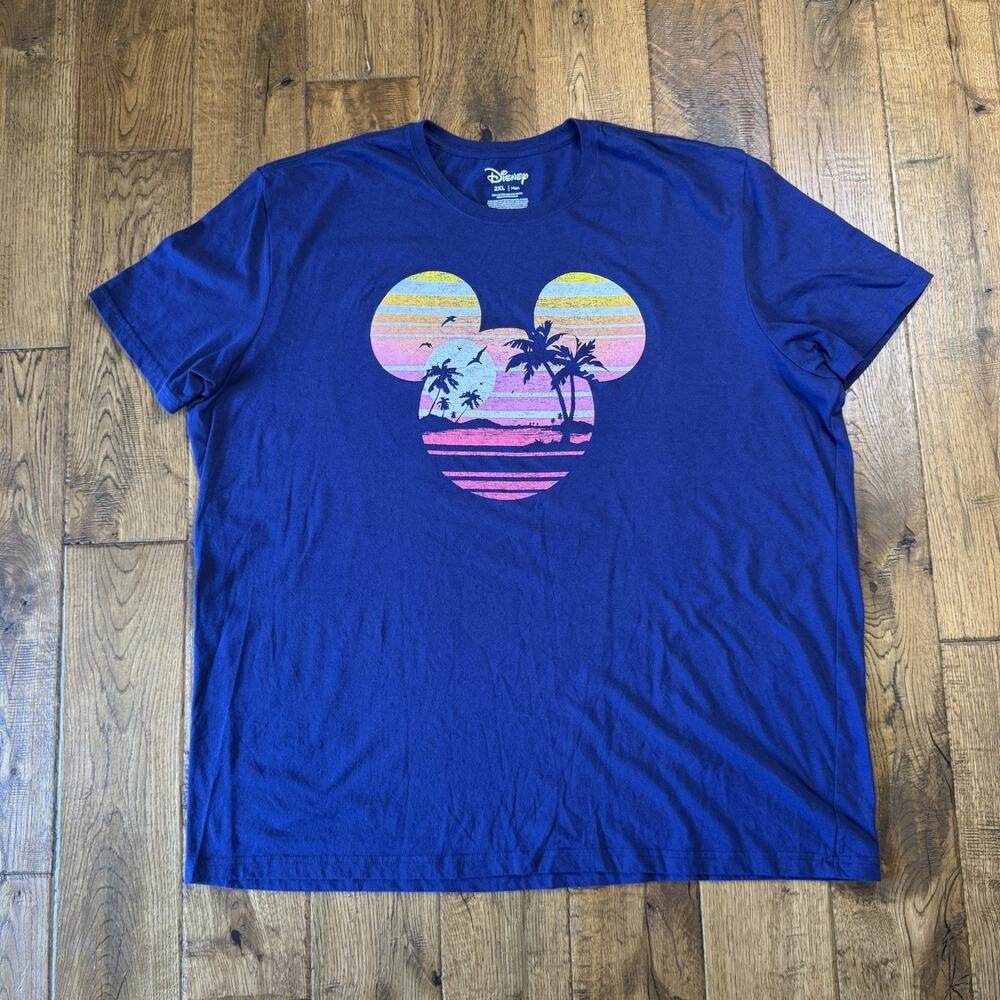 Disney Shirt Mickey Mouse Palm Tree Beach Blue Short Sleeve Mens XXL
